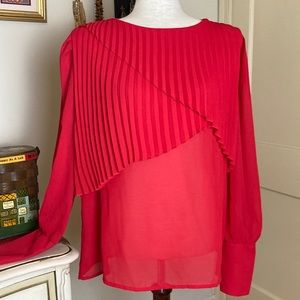 Vintage 70s Sheer Pleated Disco Party Blouse Sz XL